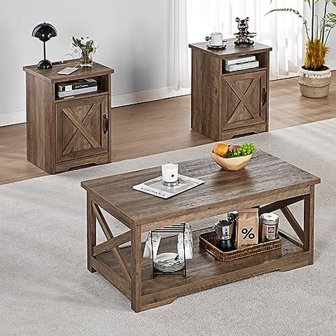 Amerlife 3-Piece Farmhouse Table Set Includes Coffee Table& Two End ... in Designing Your Ideal Living Room with the Americano Table Collection